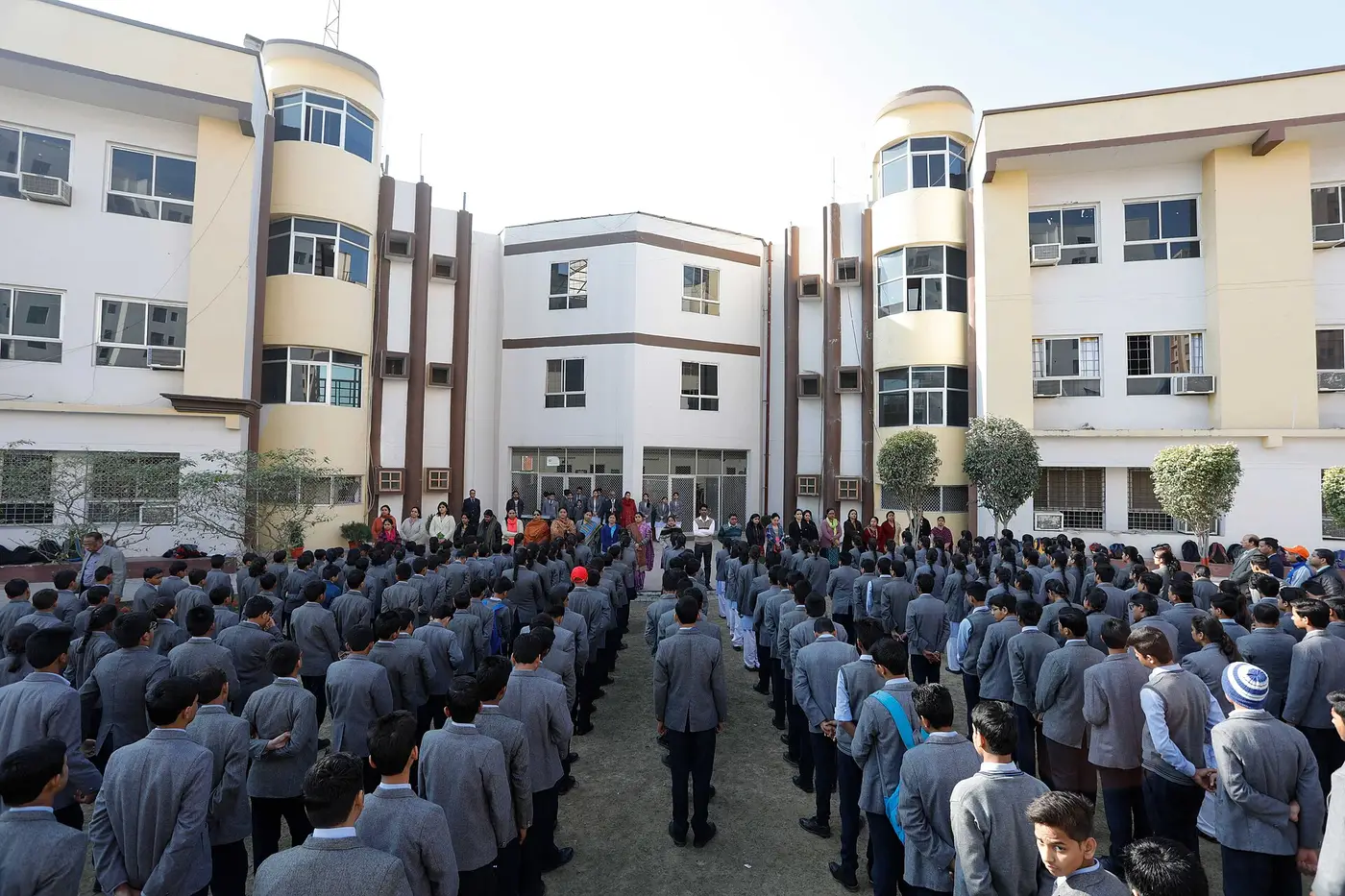 Students lined up in the school courtyard