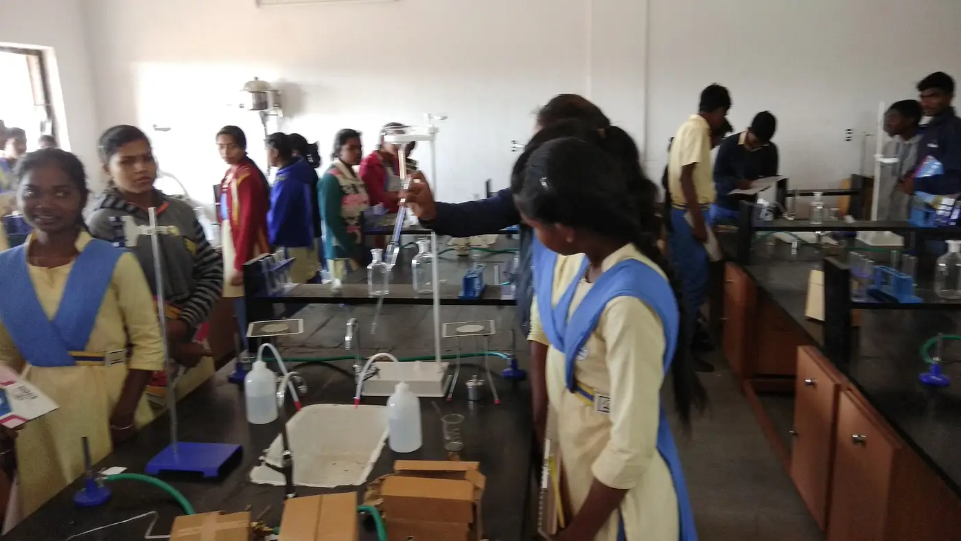 A chemistry demonstration in a school science lab